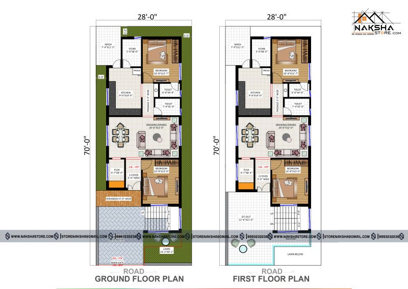 28×70 House Floor Plan Design in India | G+1 Modern Home Plan – Naksha Store